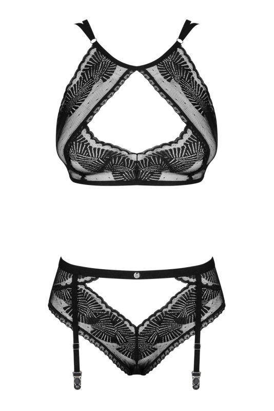 Комплект Obsessive Allastia 2-pcs set black L/XL, регульовані бретелі, багаторівнева застібка