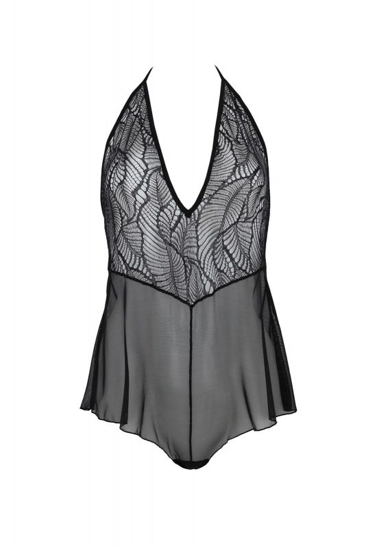 Боді Passion LEAFA BODY black, XXL/XXXL на зав'язках, м'яка чашка, низ у вигляді шортиків
