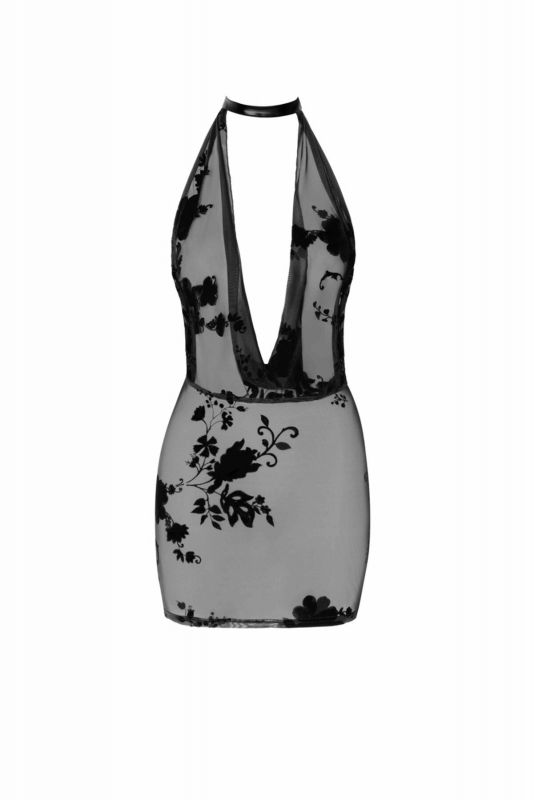 Сукня Noir Handmade F313 Mythos, XXL, black, прозора, міні, відкрита спина, декор зі стразів