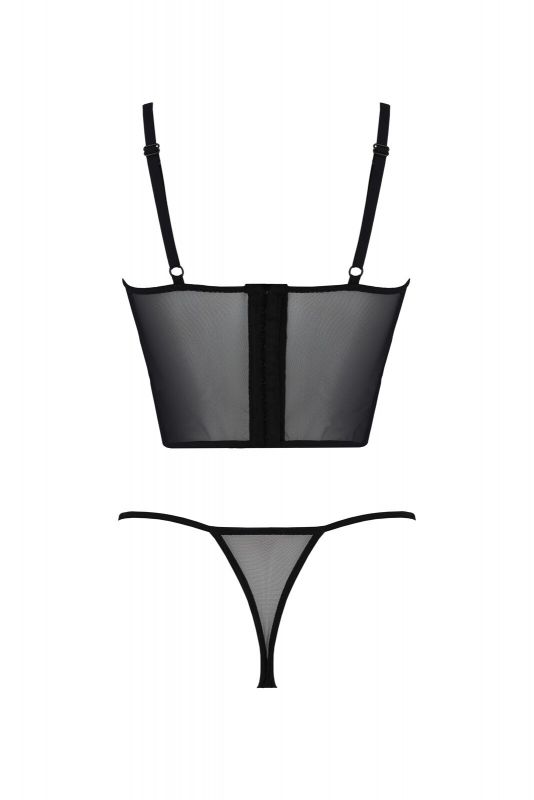 Комплект Passion KERRIA SET black, XXL/XXXL сітка+мереживо, бюстьє та стрінги