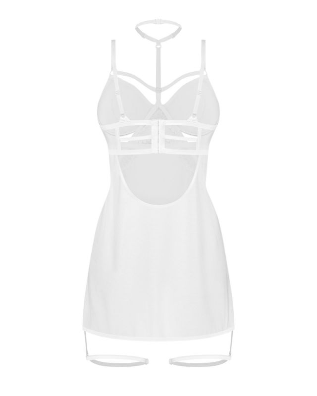 Бебі-дол Obsessive Arrowel White chemise L/XL, з декоративним чокером та гартерами