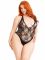 Тедді Leg Avenue Floral lace deep-V teddy, 1X/2X, чорне, мереживне, відкрита спина, високі трусики