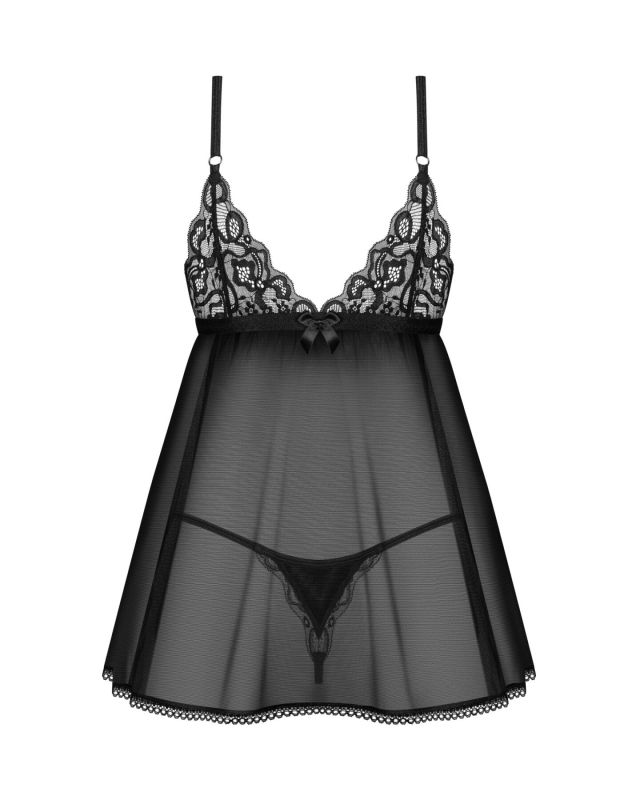 Сорочка бебі-дол Obsessive Blomentis babydoll & thong, M/L, мереживний ліф, стрінги в комплекті