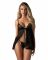 Сорочка бебі-дол Obsessive Blomentis babydoll & thong, XS/S, мереживний ліф, стрінги в комплекті