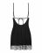 Пеньюар Obsessive Lobellis chemise & thong, XL/2XL, чорний, мереживне оздоблення, стрінги в комплекті