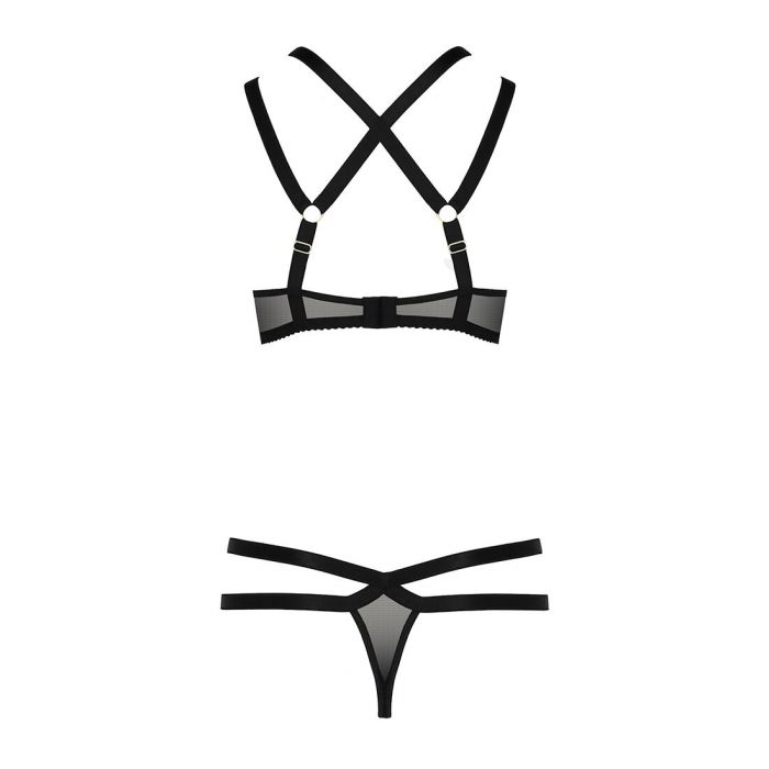 Комплект білизни Passion Exclusive HAGAR SET S/M, black, стрепи, трусики та ліф