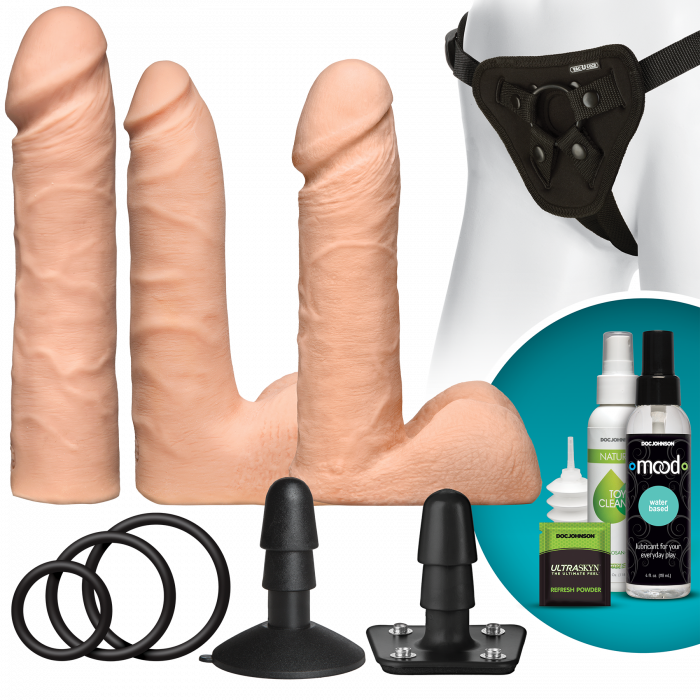 Набір для страпона Doc Johnson Vac-U-Lock Dual Density UltraSKYN Set, діаметр 3×4,5см