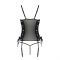 Сітчастий корсет з люверсами і знімними пажами Passion MALWIA CORSET 2XL/3XL black екошкіра, стрінги