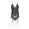 Корсет із пажами, трусики з ажурним декором та відкритим кроком Passion URSULA CORSET S/M, black