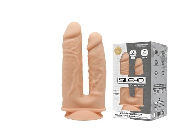 Фалоімітатор подвійний SilexD Double Gusto Flesh (Model 1 size 8" & 7"), двошаровий, силікон + Silexd