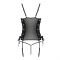 Сітчастий корсет з екошкіри Passion MALWIA CORSET 6XL/7XL black, з люверсами та знімними пажами