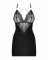 Сатиновий комплект для сну з мереживом Obsessive 828-CHE-1 chemise & thong L/XL, чорний, сорочка