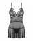 Еротичний мереживний комплект із сіточкою Obsessive 838-BAB-1 babydoll & thong black XXL, чорний, пе