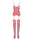 Бодістокінг Obsessive Bodystocking F214 red S/M/L, імітація корсета та панчіх на підв’язках
