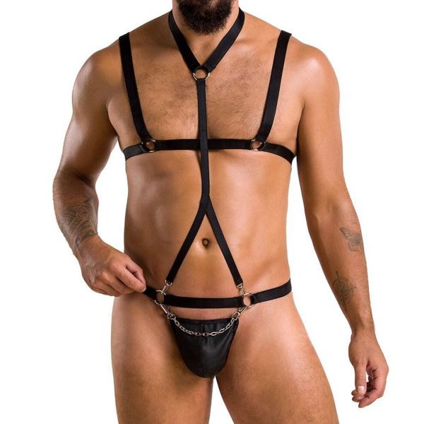 Комплект чоловічої білизни зі стреп Passion 039 SET ANDREW L/XL Black, стринги, шлейки