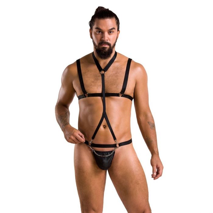 Комплект чоловічої білизни зі стреп Passion 039 SET ANDREW XXL/XXXL Black, стринги, шлейки