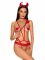 Еротичний костюм чортика зі стреп Obsessive Evilia teddy red S/M, боді, чокер, накладки на соски, обруч з ріжками