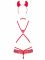 Еротичний костюм чортика зі стреп Obsessive Evilia teddy red S/M, боді, чокер, накладки на соски, обруч з ріжками