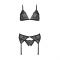 Комплект з відкритим доступом Passion DELIENA SET S/M black, ліф, стрінги, пояс для панчіх