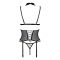 Корсет з відкритими грудьми Passion DOMINICA CORSET S/M beige, пажі для панчіх, стрінги