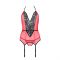 Корсет з пажами для панчіх Passion PEONIA CORSET S/M red, стрінги