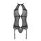 Корсет з пажами Passion SATARA CORSET L/XL black, стрінги, мереживо, застібки спереду та ззаду