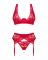 Комплект білизни Obsessive Lacelove cupless 3pcs set XS/S Red, бюстгальтер, стрінги, пояс для панчіх