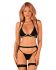Комплект білизни Obsessive Selinne 3-pcs set XS/S Black, бюстгальтер, стрінги пояс для панчіх