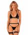 Комплект білизни Obsessive Selinne 3-pcs set XL/2XL Black, бюстгальтер, стрінги пояс для панчіх