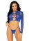 Комплект безшовної білизни Leg Avenue Long sleeve crop top & string Royal Blue One Size, топ, стрінги