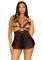 Сорочка бебі-дол з відкритими чашками Leg Avenue Lace and mesh babydoll & panty Black S, стрінги