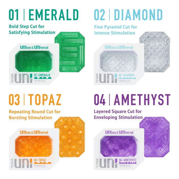 Унісекс-стимулятор Tenga UNI Amethyst, фіолетовий, візерунок у вигляді рельєфних квадратів, лубрикант у комплекті
