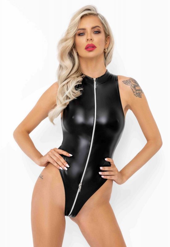 Боді з мокрим ефектом Noir Handmade F294 Powerwetlook bodysuit with front zipper, L