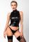 Топ Noir Handmade F324 Glam, S, black, халтер, на блискавці, вінілові вставки, комір-стійка