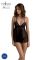 Пеньюар Passion KERRIA CHEMISE black, XXL/XXXL, мереживний верх, трусики в комплекті