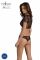Комплект Passion LEAFA BIKINI black S/M, бюстгальтер-топ з рукавчиками, стрінги-шортики з вирізом