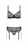 Комплект Passion LEAFA SET black, L/XL, мереживо+сітка, бюстгальтер на кісточках, стрінги, пояс для панчіх