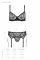 Комплект Passion LEAFA SET black S/M, мереживо+сітка, бюстгальтер на кісточках, стрінги, пояс для панчіх