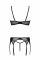 Комплект Passion LEAFA SET black S/M, мереживо+сітка, бюстгальтер на кісточках, стрінги, пояс для панчіх