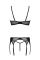 Комплект Passion LEAFA SET black, XXL/XXXL, мереживо+сітка, бюстгальтер на кісточках, стрінги, пояс для панчіх