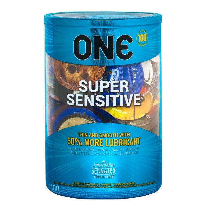 Набір презервативів ONE Super Sensitive, 100 шт, гладенькі, з додатковою змазкою, паковання-тубус