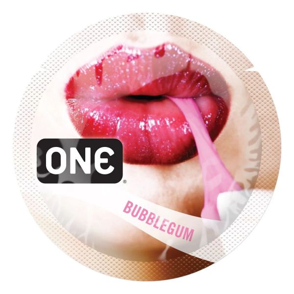 Ароматизований презерватив ONE FlavorWaves Bubblegum, 1 шт, фіолетовий, запах жувальної гумки