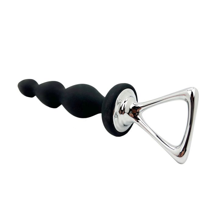 Анальний ланцюжок Adrien Lastic Arrow II, чорний, силіконовий, гнучкий, з металевою ручкою, діаметр 3,2 см