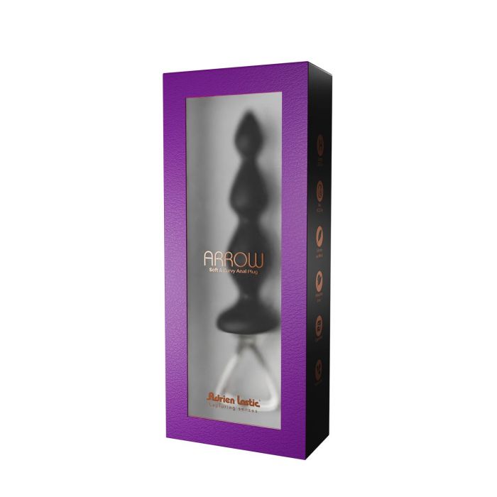 Анальний ланцюжок Adrien Lastic Arrow II, чорний, силіконовий, гнучкий, з металевою ручкою, діаметр 3,2 см