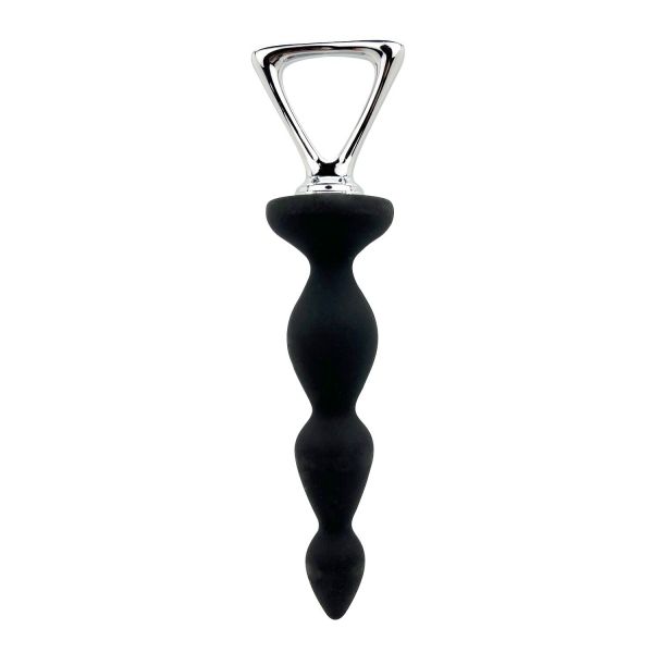 Анальний ланцюжок Adrien Lastic Arrow II, чорний, силіконовий, гнучкий, з металевою ручкою, діаметр 3,2 см