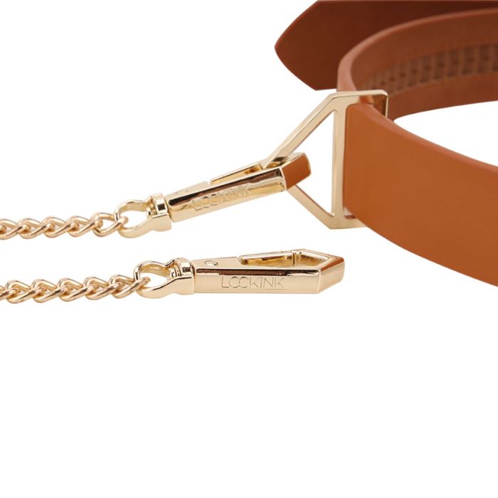 Нашийник з повідцем LOCKINK Tied Collar with Leash Set, коричневий, ланцюг зі шкіряною петлею та карабіном