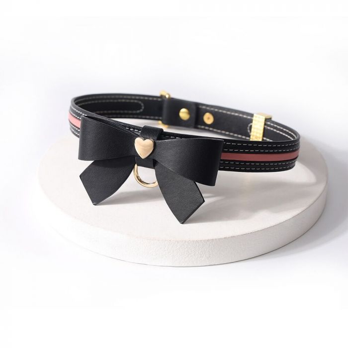 Нашийник з повідцем LOCKINK SEVANDA Love Heart Butterfly Leather Collar Set, чорно-рожевий, з бантом