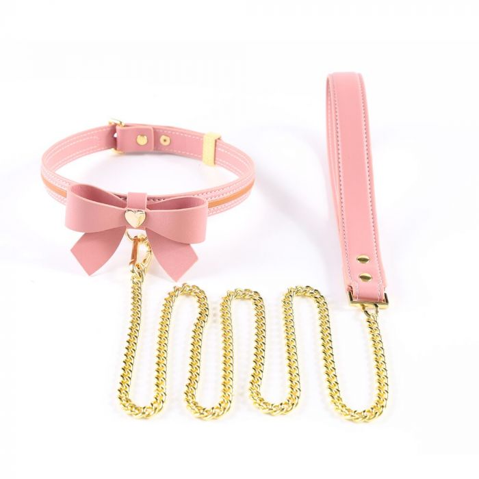 Нашийник з повідцем LOCKINK SEVANDA Love Heart Butterfly Leather Collar Set, рожевий, з бантом