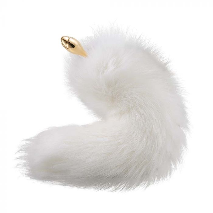 Металева анальна пробка з хутряним хвостом LOCKINK SEVANDA White Fox-Tail Anal Rose-shape Plug