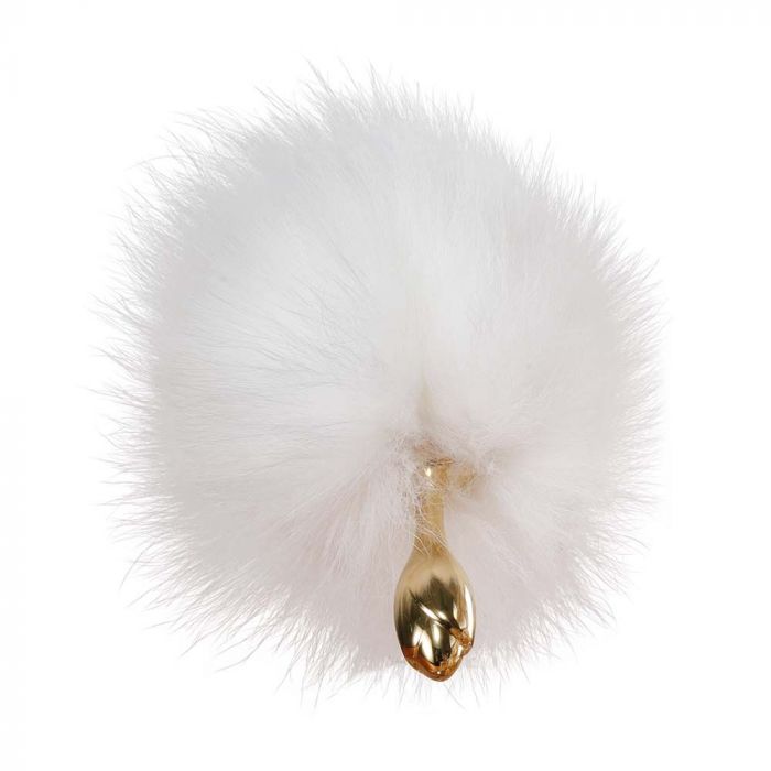 Металева анальна пробка з хутряним хвостом LOCKINK SEVANDA White Fox-Tail Anal Rose-shape Plug